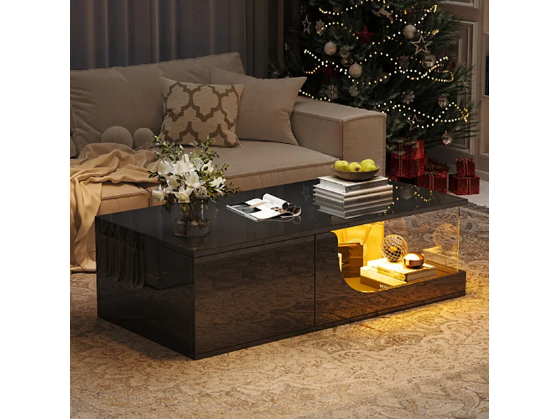 Couchtisch,Sofatisch mit 2 Schubladen, Hochglanz Wohnzimmer Beistelltisch, MDF Wohnzimmertisch, kaffeetisch mit LED,100*50*30cm