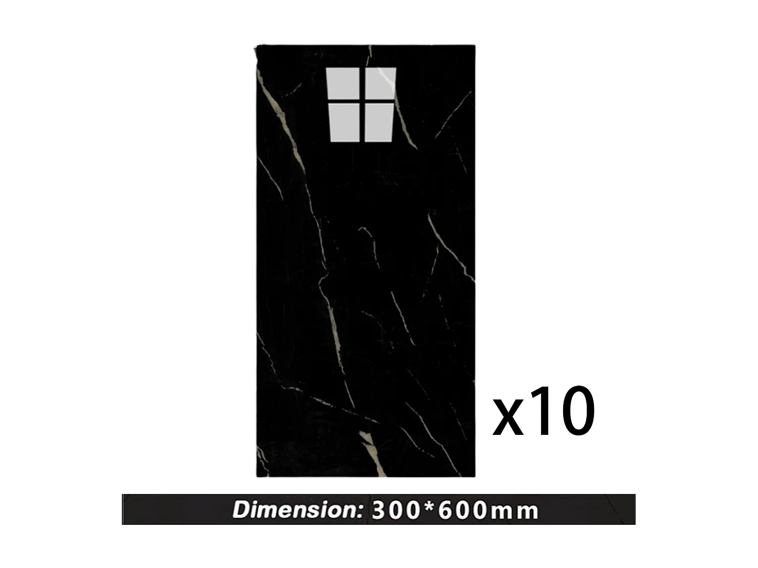 10 papiers peints autocollants 3D effet carrelage 30 cm x 60 cm, noir, 1,8 m²