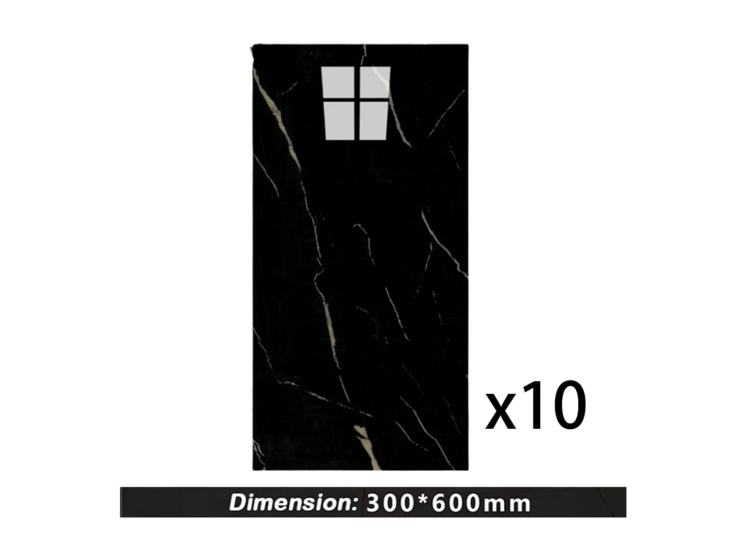 10 papiers peints autocollants 3D effet carrelage 30 cm x 60 cm, noir, 1,8 m²