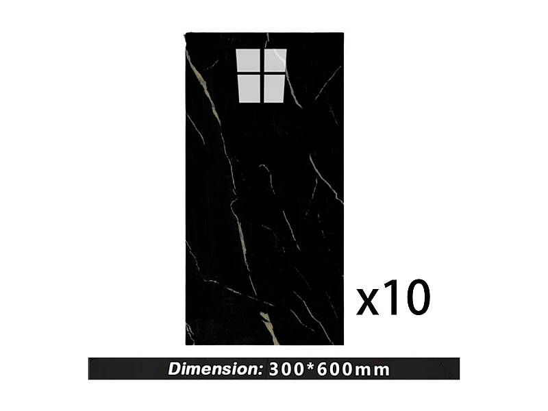 10 papiers peints autocollants 3D effet carrelage 30 cm x 60 cm, noir, 1,8 m²