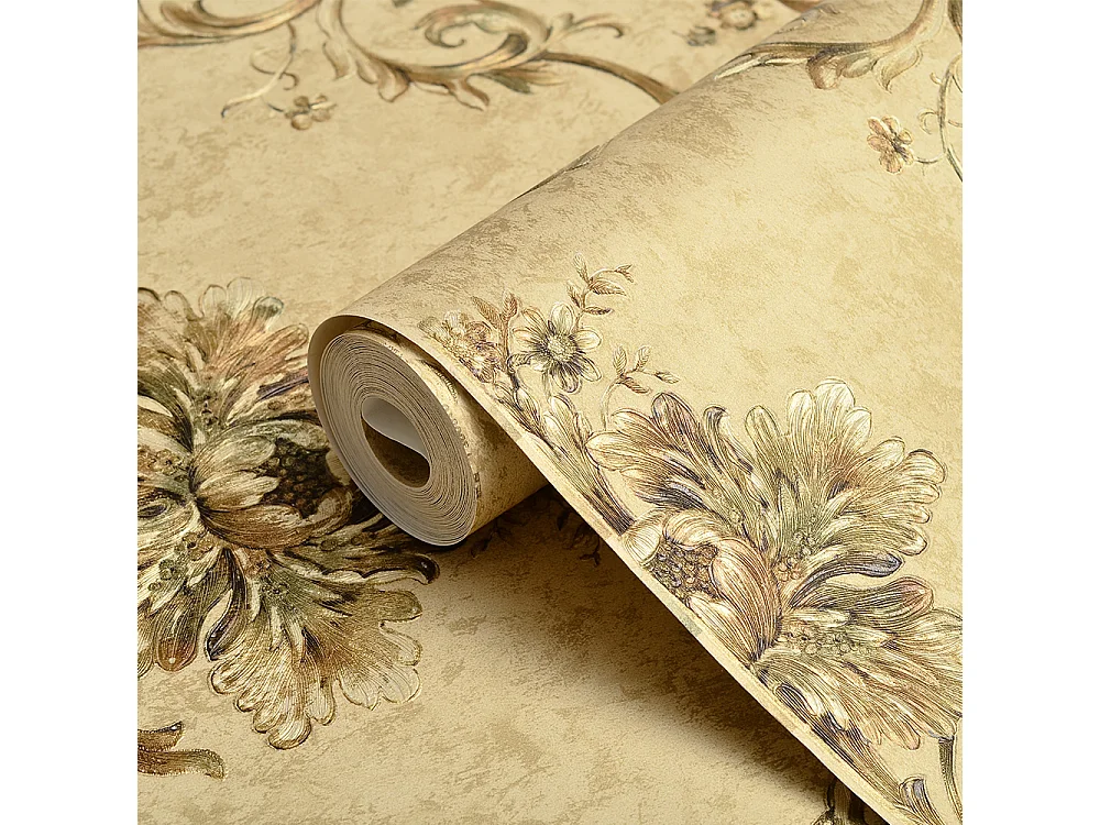 Papier peint texturé 3D, collection Palace Garden, rétro vintage, 10 x 0,53 m, pour salon, motif floral marron