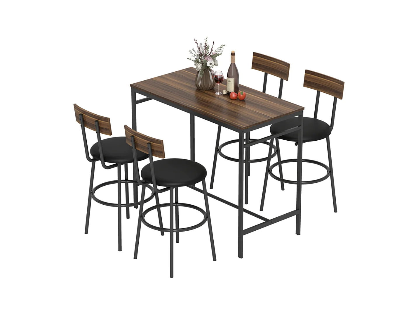 5-teiliges Bartisch-Set mit 4 Stühlen, Industrielles Design, für Küche, Esszimmer, Holz, Stahl