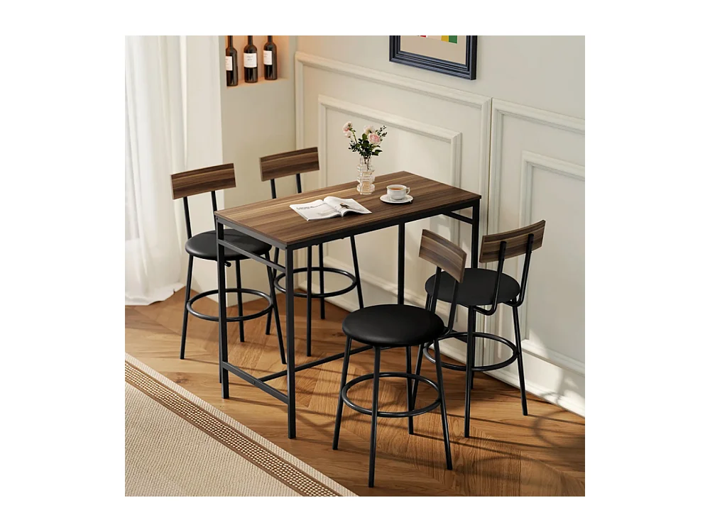 5-teiliges Bartisch-Set mit 4 Stühlen, Industrielles Design, für Küche, Esszimmer, Holz, Stahl
