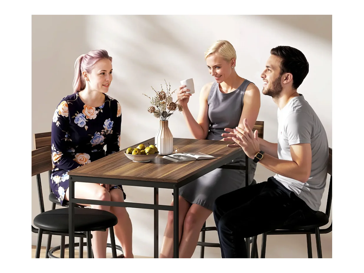 5-teiliges Bartisch-Set mit 4 Stühlen, Industrielles Design, für Küche, Esszimmer, Holz, Stahl