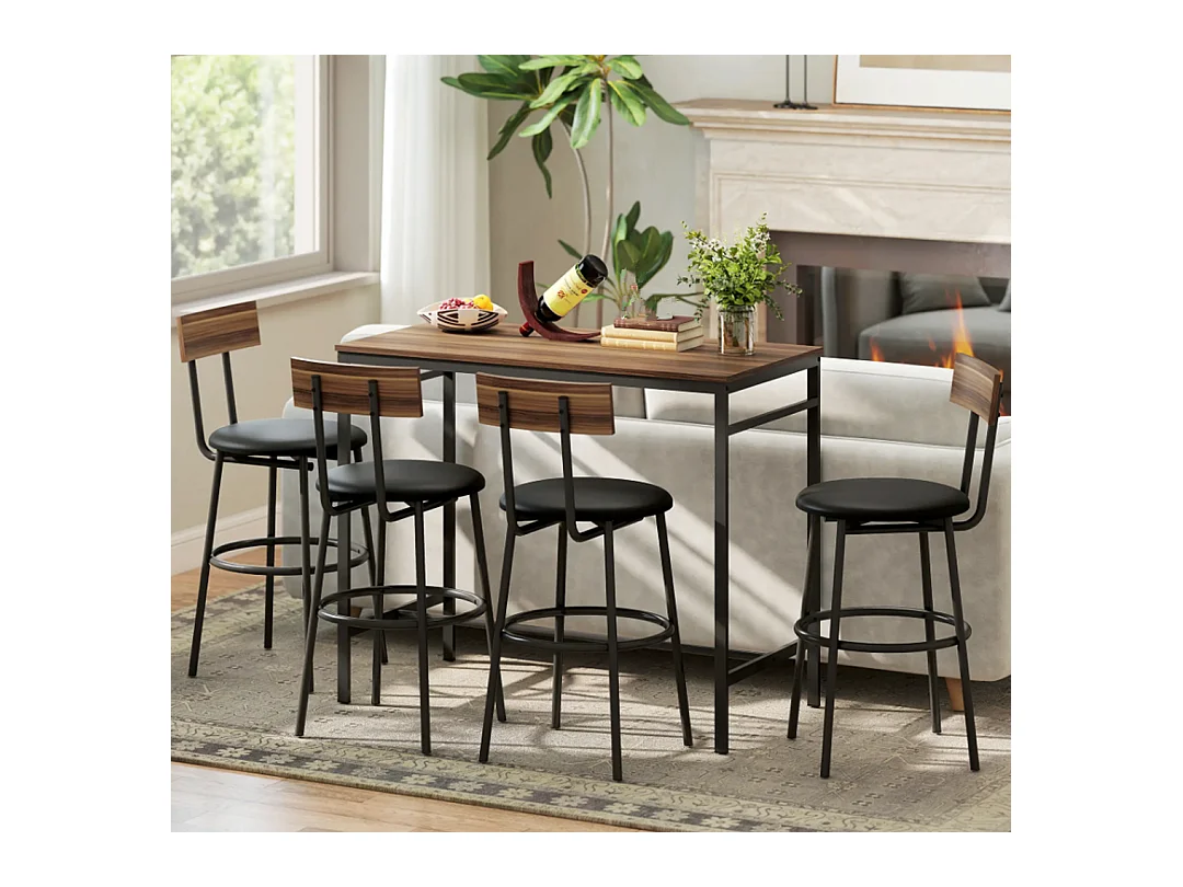5-teiliges Bartisch-Set mit 4 Stühlen, Industrielles Design, für Küche, Esszimmer, Holz, Stahl
