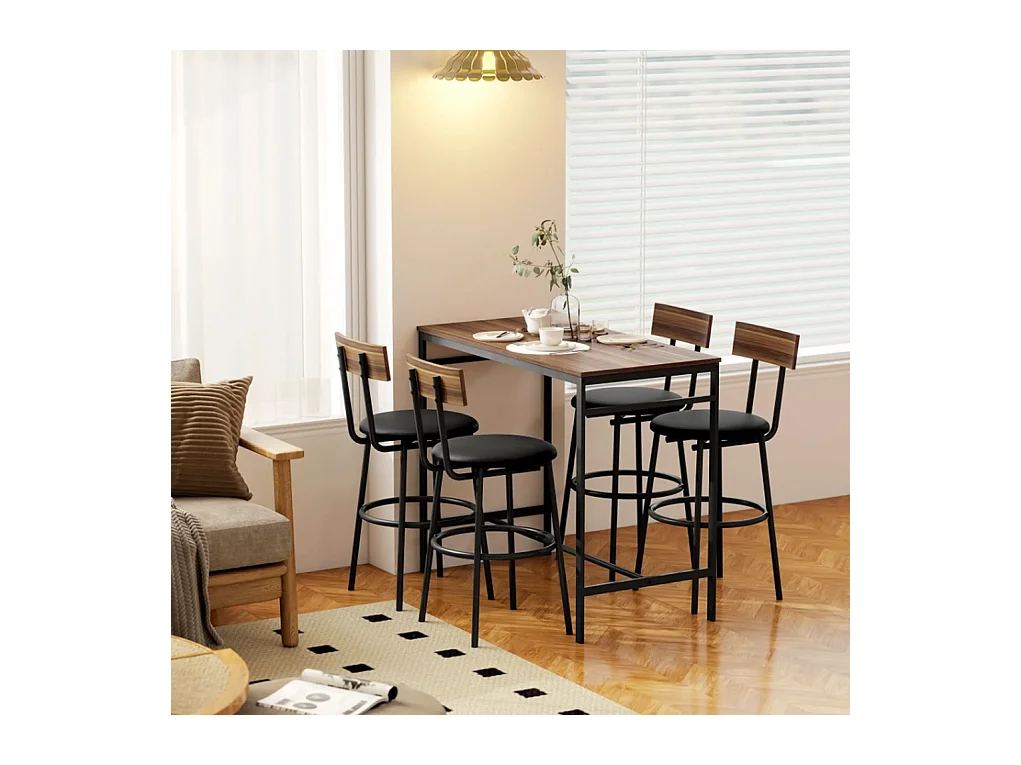 5-teiliges Bartisch-Set mit 4 Stühlen, Industrielles Design, für Küche, Esszimmer, Holz, Stahl