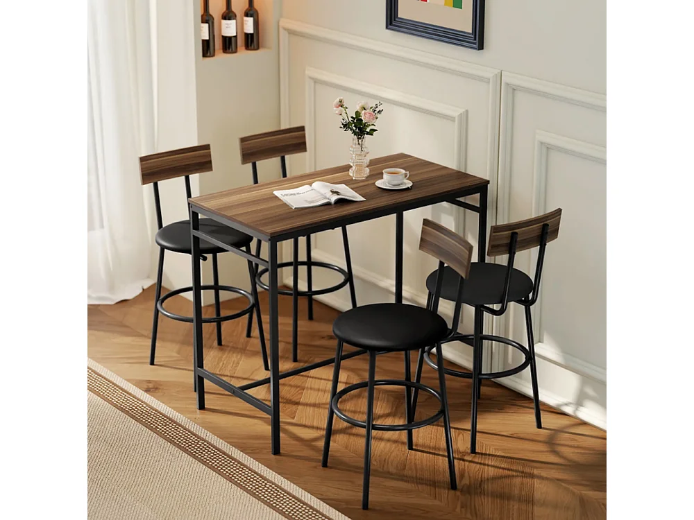 5-teiliges Bartisch-Set mit 4 Stühlen, Industrielles Design, für Küche, Esszimmer, Holz, Stahl