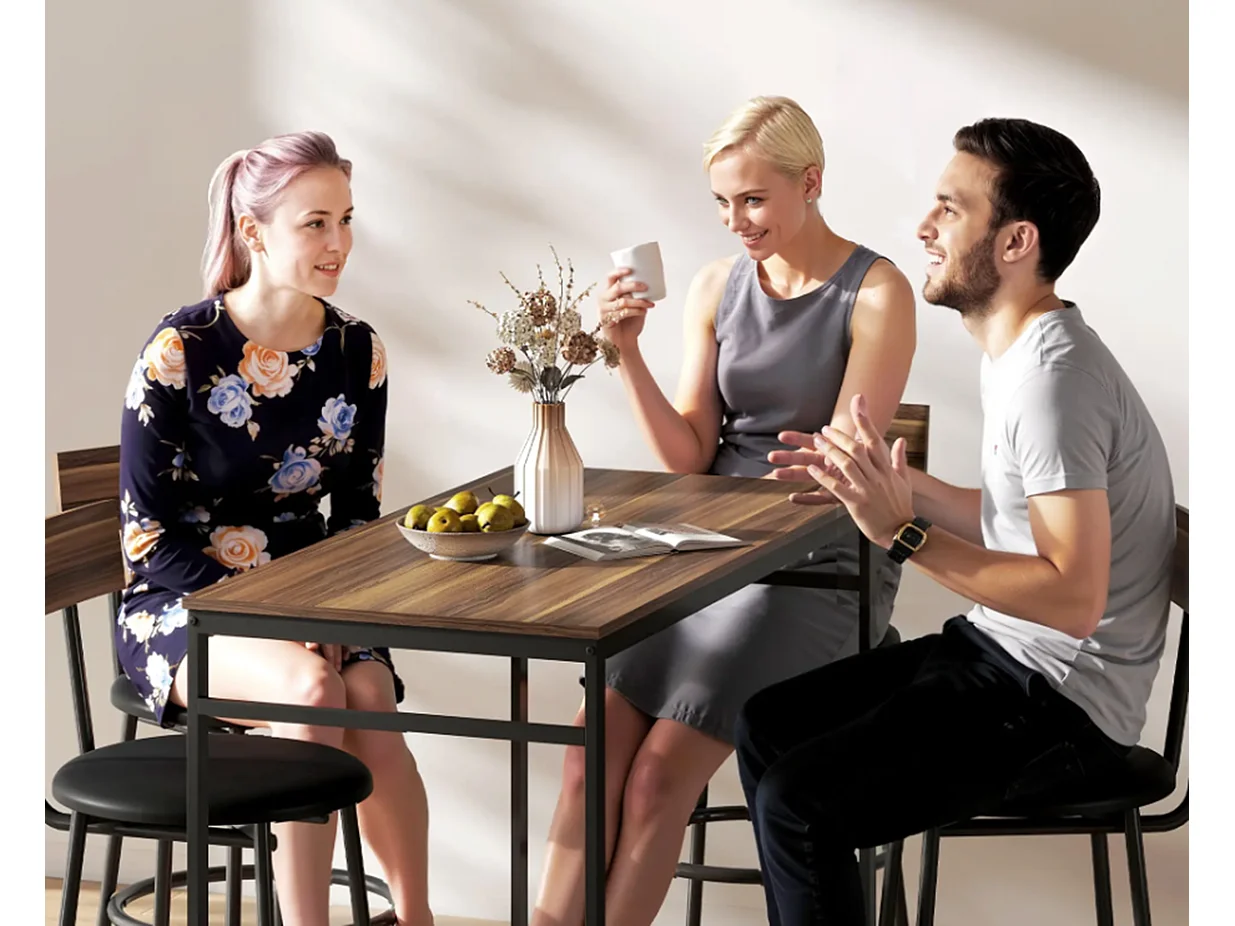 5-teiliges Bartisch-Set mit 4 Stühlen, Industrielles Design, für Küche, Esszimmer, Holz, Stahl