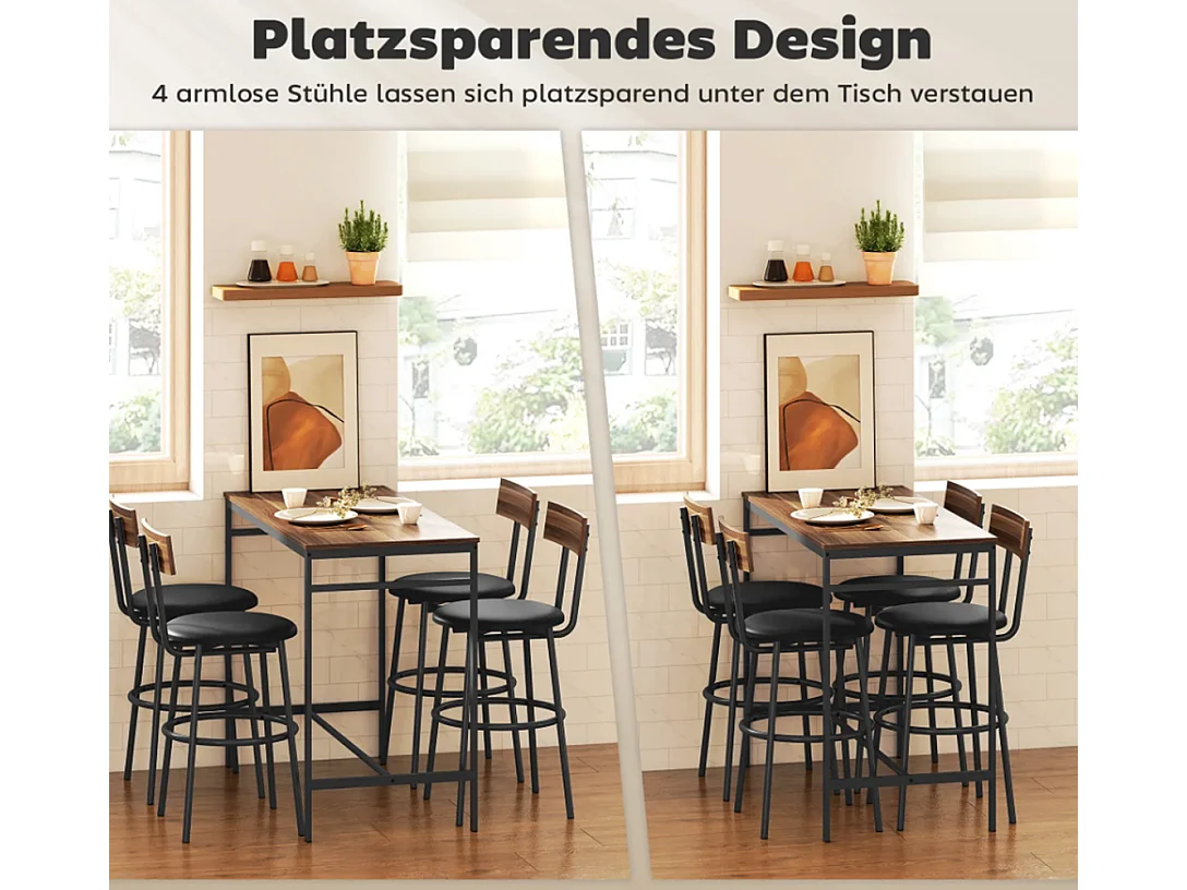 5-teiliges Bartisch-Set mit 4 Stühlen, Industrielles Design, für Küche, Esszimmer, Holz, Stahl