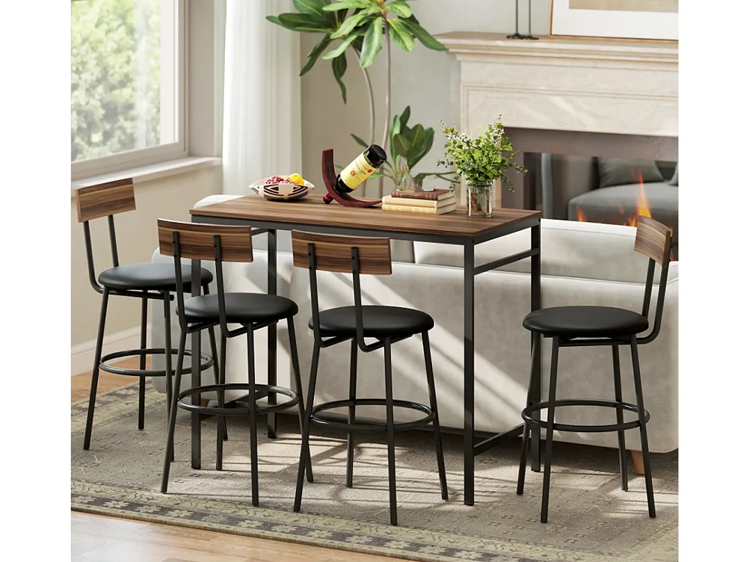 5-teiliges Bartisch-Set mit 4 Stühlen, Industrielles Design, für Küche, Esszimmer, Holz, Stahl