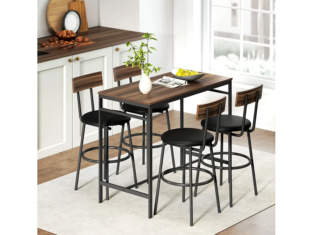 5-teiliges Bartisch-Set mit 4 Stühlen, Industrielles Design, für Küche, Esszimmer, Holz, Stahl