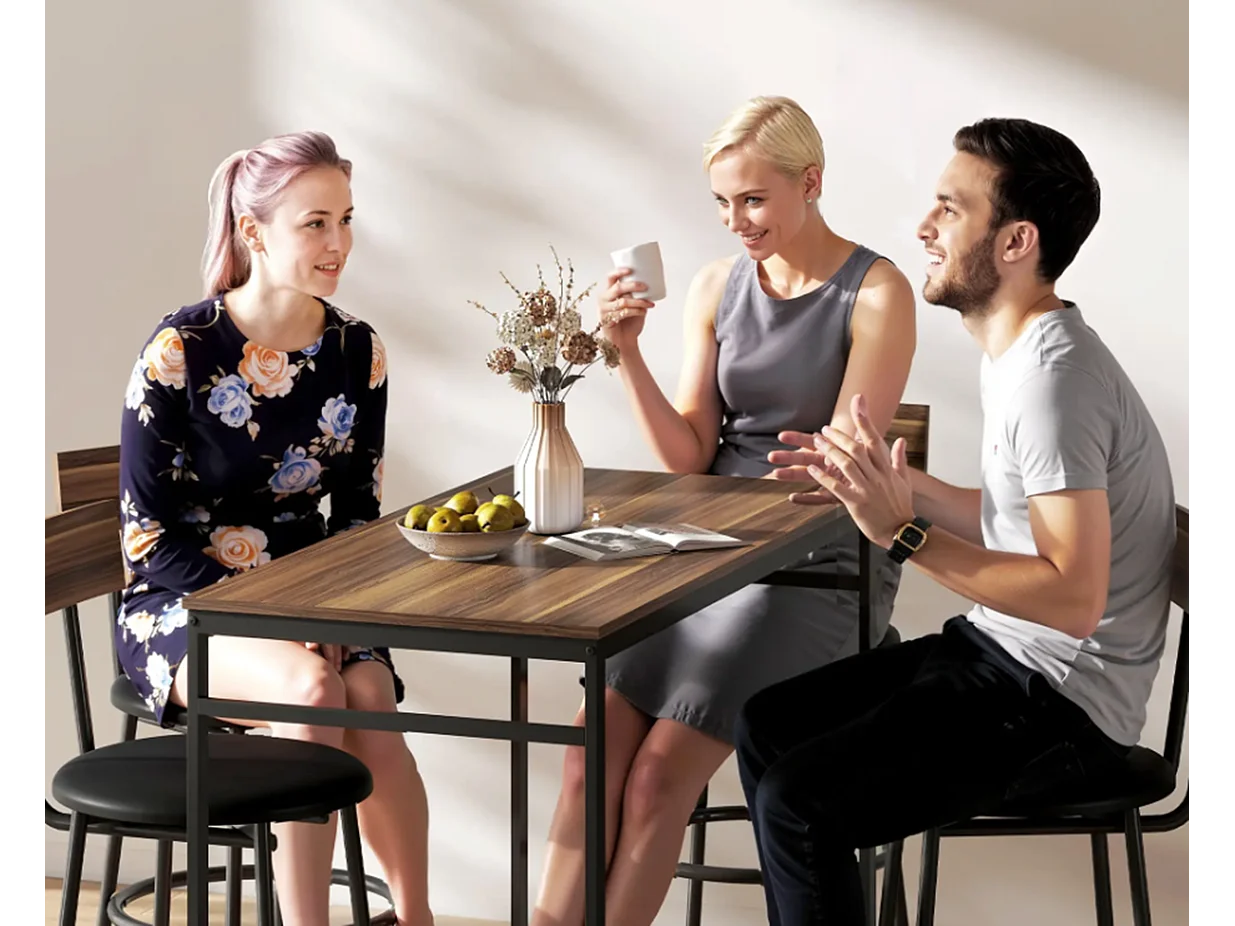 5-teiliges Bartisch-Set mit 4 Stühlen, Industrielles Design, für Küche, Esszimmer, Holz, Stahl