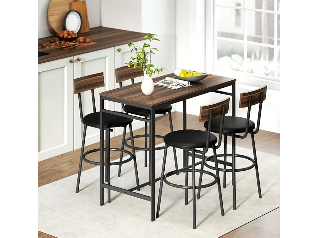 5-teiliges Bartisch-Set mit 4 Stühlen, Industrielles Design, für Küche, Esszimmer, Holz, Stahl