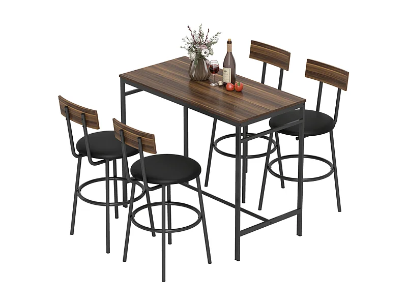5-teiliges Bartisch-Set mit 4 Stühlen, Industrielles Design, für Küche, Esszimmer, Holz, Stahl