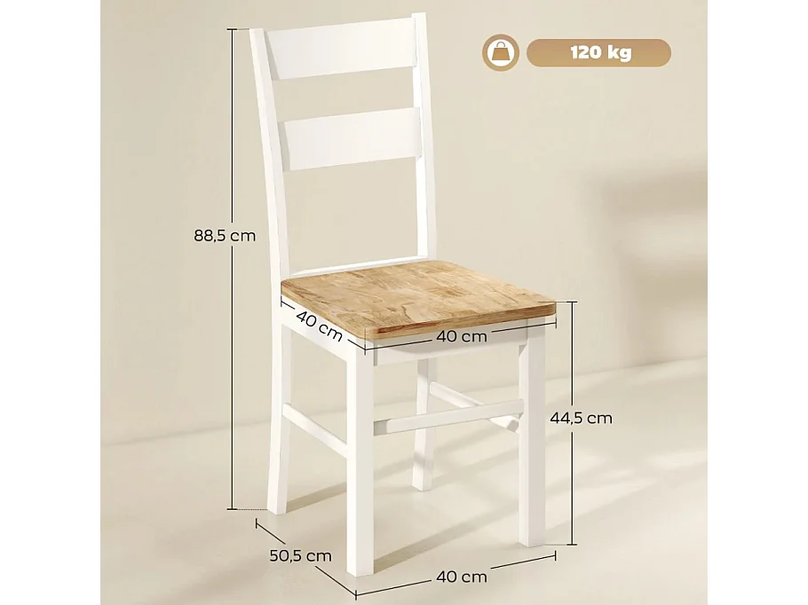 2er-Set Stühle, Küchenstühle,Esszimmerstuhl gebogene Sprossenlehne,Weiß