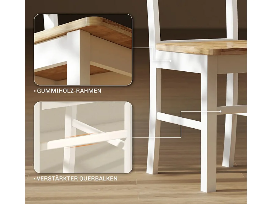 2er-Set Stühle, Küchenstühle,Esszimmerstuhl gebogene Sprossenlehne,Weiß