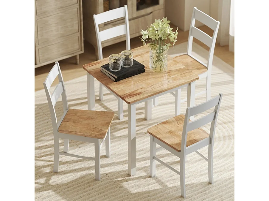 2er-Set Stühle, Küchenstühle,Esszimmerstuhl gebogene Sprossenlehne,Weiß