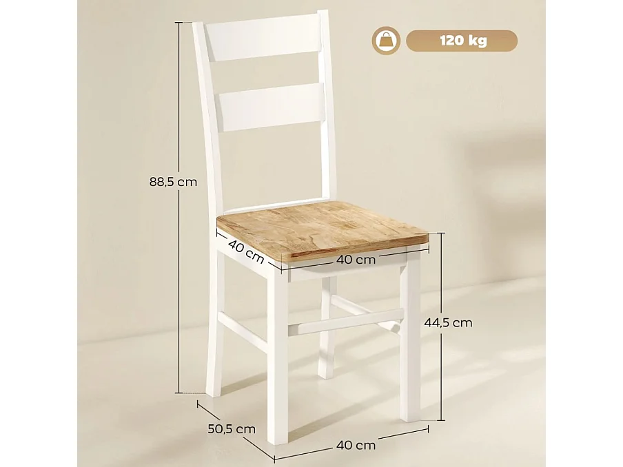 2er-Set Stühle, Küchenstühle,Esszimmerstuhl gebogene Sprossenlehne,Weiß