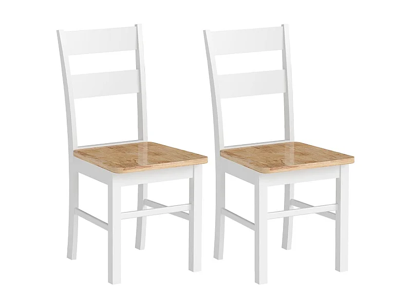 2er-Set Stühle, Küchenstühle,Esszimmerstuhl gebogene Sprossenlehne,Weiß