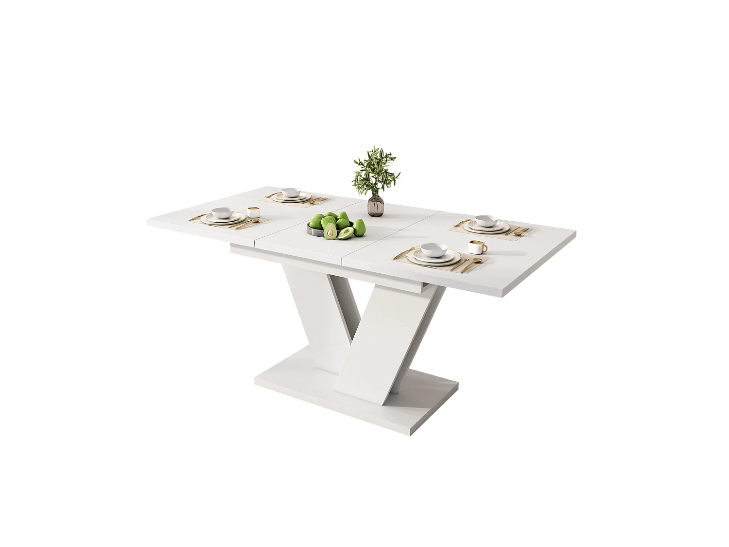 Ausziehbarer Esstisch mit verdickte Tischplatte für 4-8 Personen, rechteckiger Esstisch Ausziehtisch mit V-förmige Beine 120/160*80 cm, Weiß