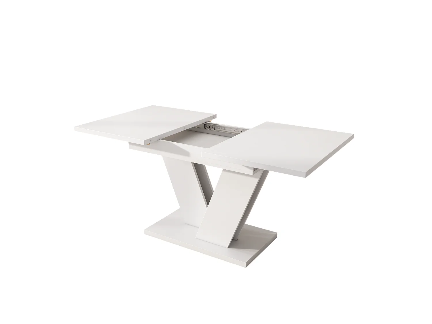 Ausziehbarer Esstisch mit verdickte Tischplatte für 4-8 Personen, rechteckiger Esstisch Ausziehtisch mit V-förmige Beine 120/160*80 cm, Weiß