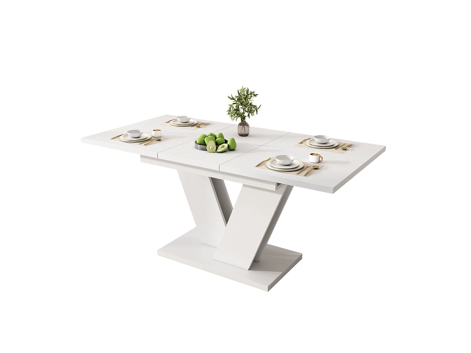 Ausziehbarer Esstisch mit verdickte Tischplatte für 4-8 Personen, rechteckiger Esstisch Ausziehtisch mit V-förmige Beine 120/160*80 cm, Weiß