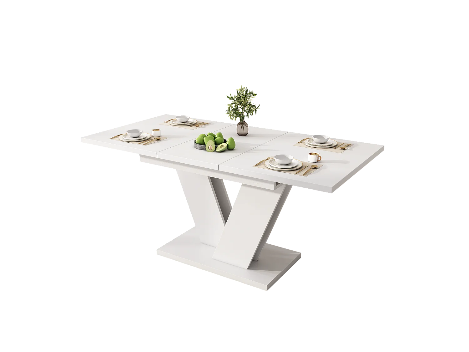 Ausziehbarer Esstisch mit verdickte Tischplatte für 4-8 Personen, rechteckiger Esstisch Ausziehtisch mit V-förmige Beine 120/160*80 cm, Weiß