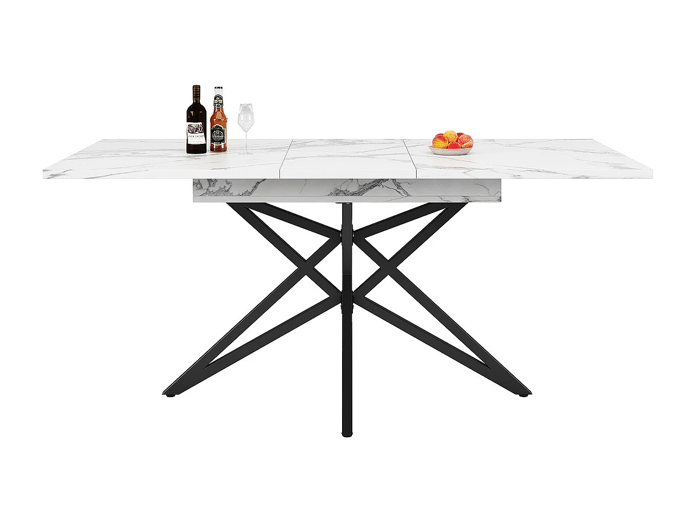 Esstisch Tischplatte aus Walnussholz/Marmorimitat Ausziehbarer Esszimmertisch Küchentisch 120 (160) x 80 cm