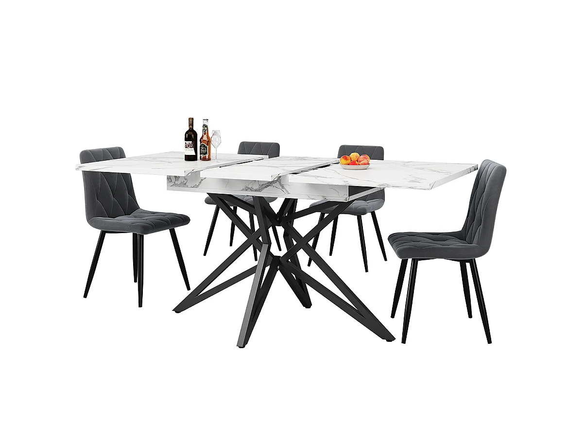 Esstisch Tischplatte aus Walnussholz/Marmorimitat Ausziehbarer Esszimmertisch Küchentisch 120 (160) x 80 cm