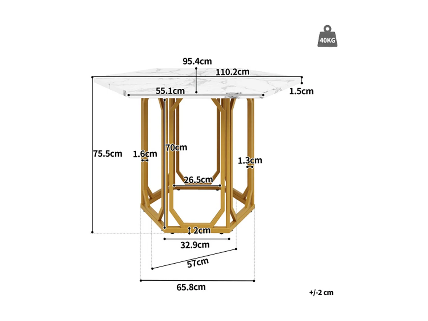 Esstisch,Sechseckiger Küchentisch,Bartisch, Frühstückstisch Metallbeine Marmormuster Gold