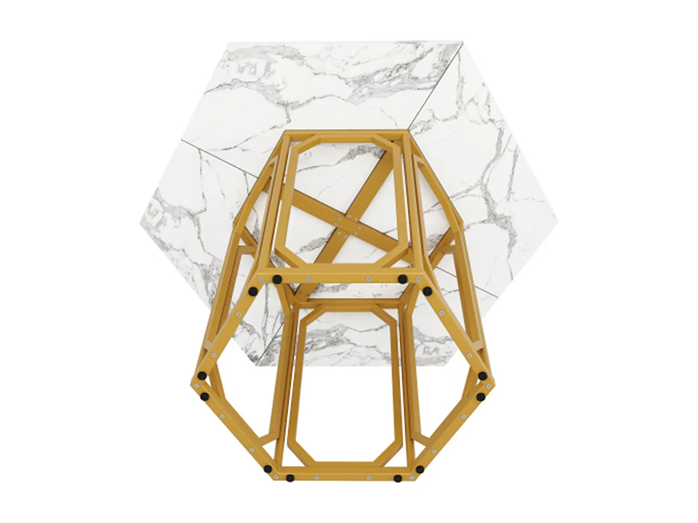 Esstisch,Sechseckiger Küchentisch,Bartisch, Frühstückstisch Metallbeine Marmormuster Gold