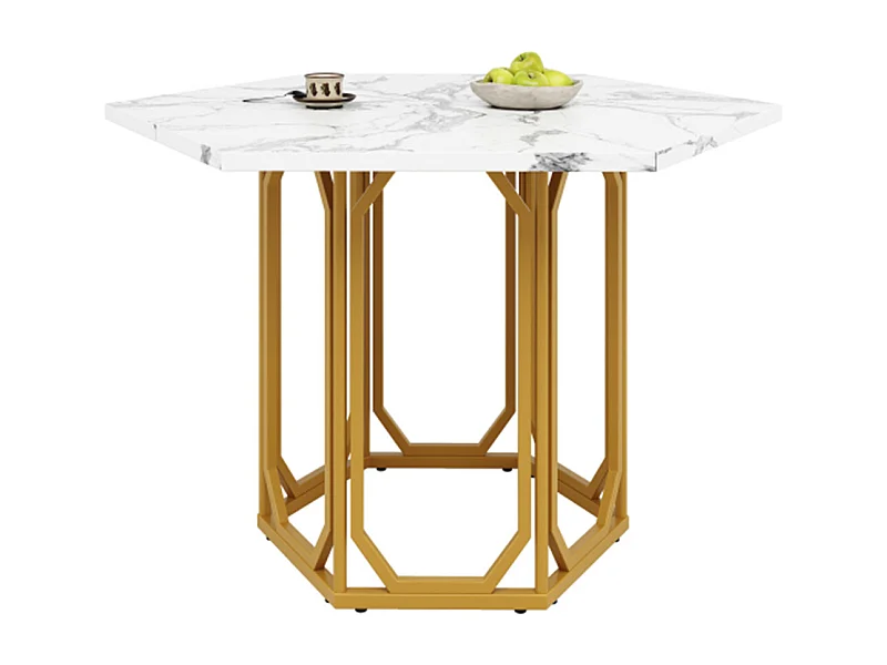 Esstisch,Sechseckiger Küchentisch,Bartisch, Frühstückstisch Metallbeine Marmormuster Gold