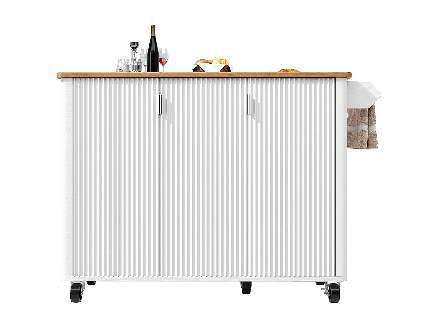 Küchenwagen mit Handtuchhalter und Gewürzregal Ausziehbarer Kücheninsel Küchenschrank 130x45(75)x92cm Weiß