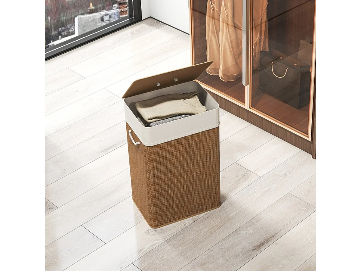 Bambus Wäschekorb mit Deckel und Wäschesack Wäschebehälter Wäschesammler 72 L Braun