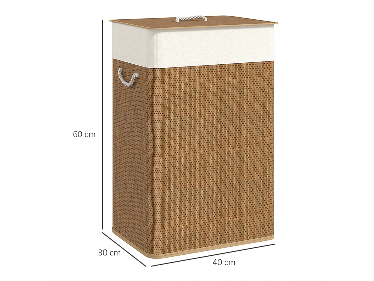 Bambus Wäschekorb mit Deckel und Wäschesack Wäschebehälter Wäschesammler 72 L Braun