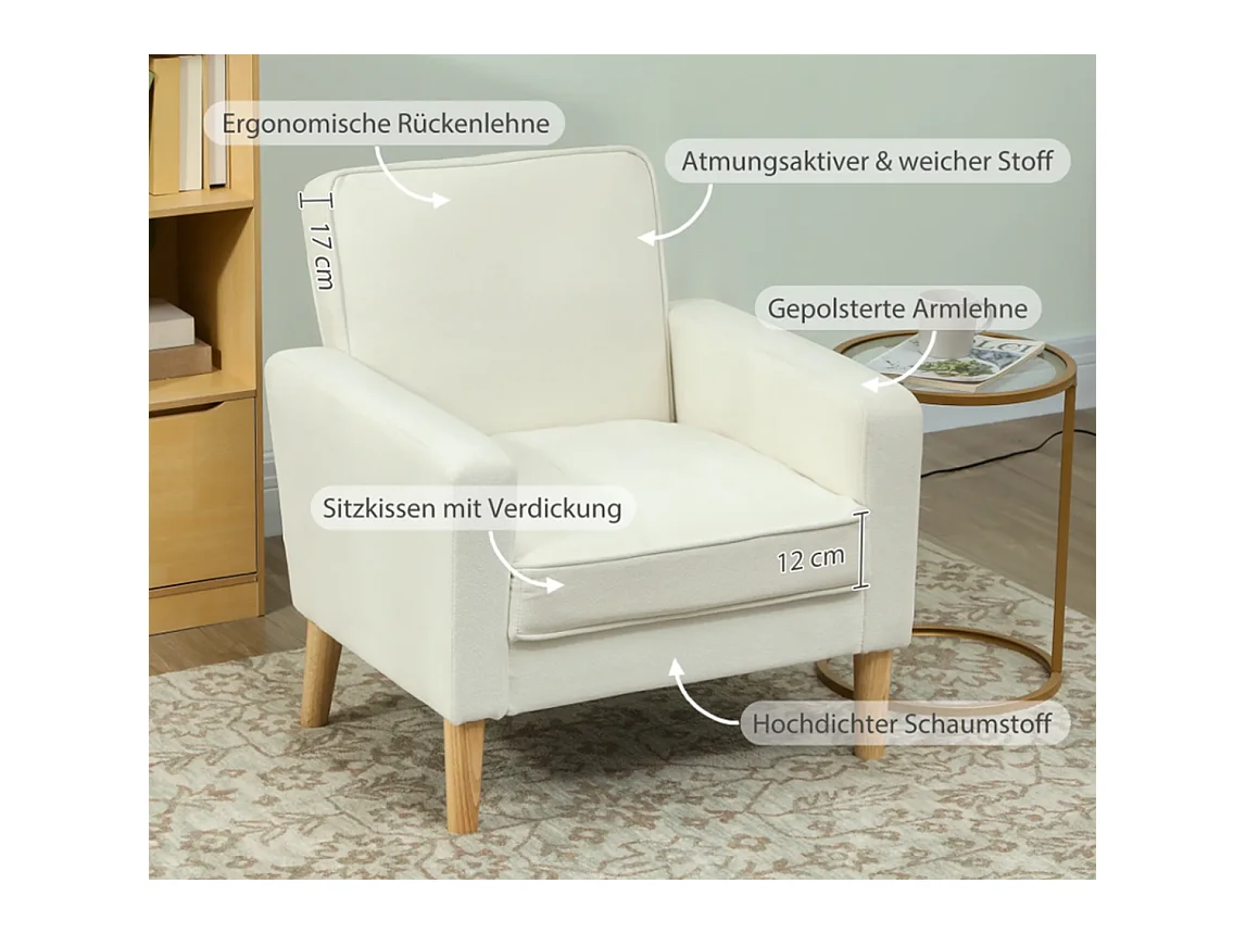 Polstersessel mit Armlehnen, neigbare Rückenlehne, Einzelsessel,76B x 79T x 82H cm