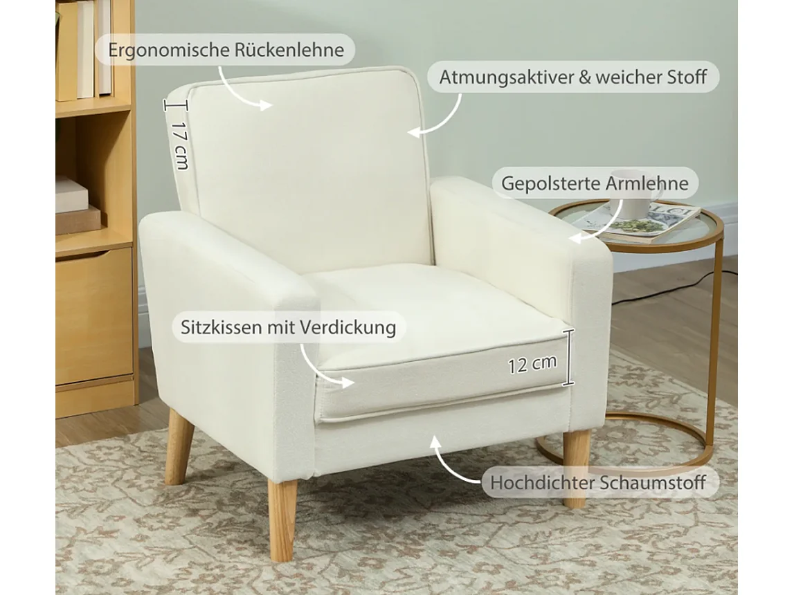 Polstersessel mit Armlehnen, neigbare Rückenlehne, Einzelsessel,76B x 79T x 82H cm