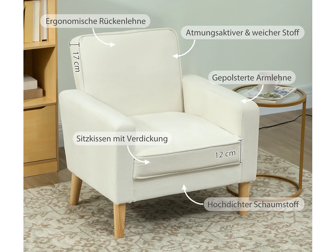 Polstersessel mit Armlehnen, neigbare Rückenlehne, Einzelsessel,76B x 79T x 82H cm