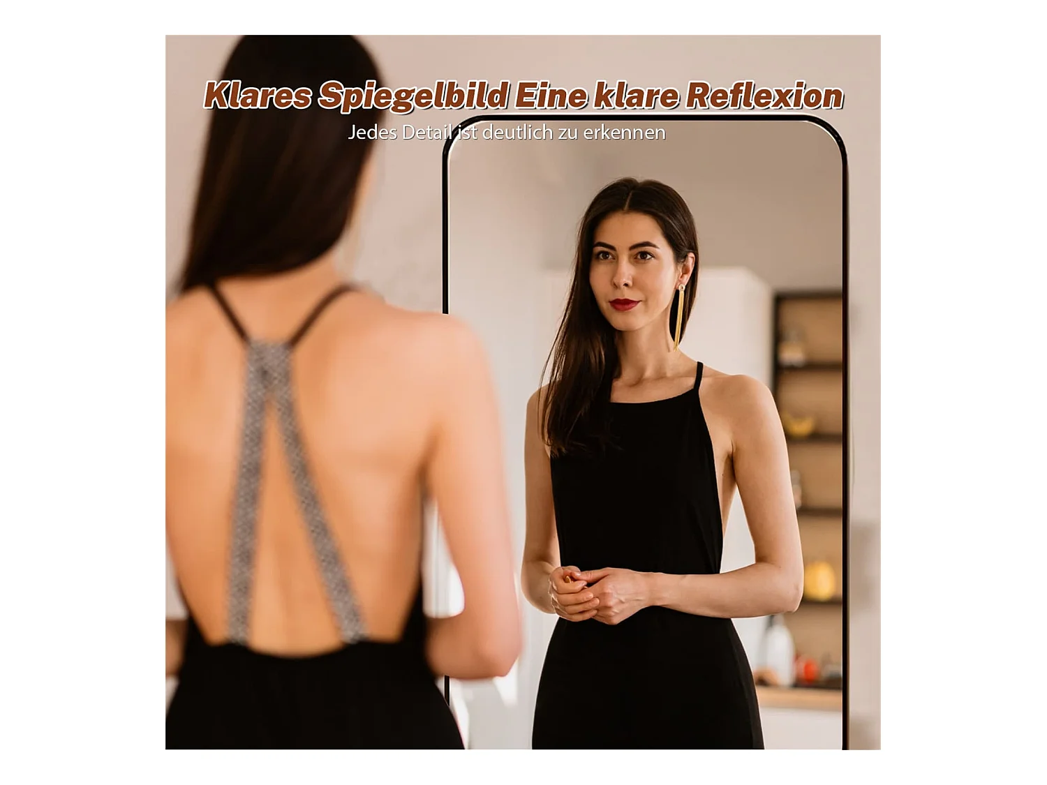 Ganzkörperspiegel 45x155 cm,mit abgerundeten Kanten,bruchsicherem Floatglas,stabilem Metall-Standfuß,Kunststoffrahmen,freistehend oder wandmontierbar