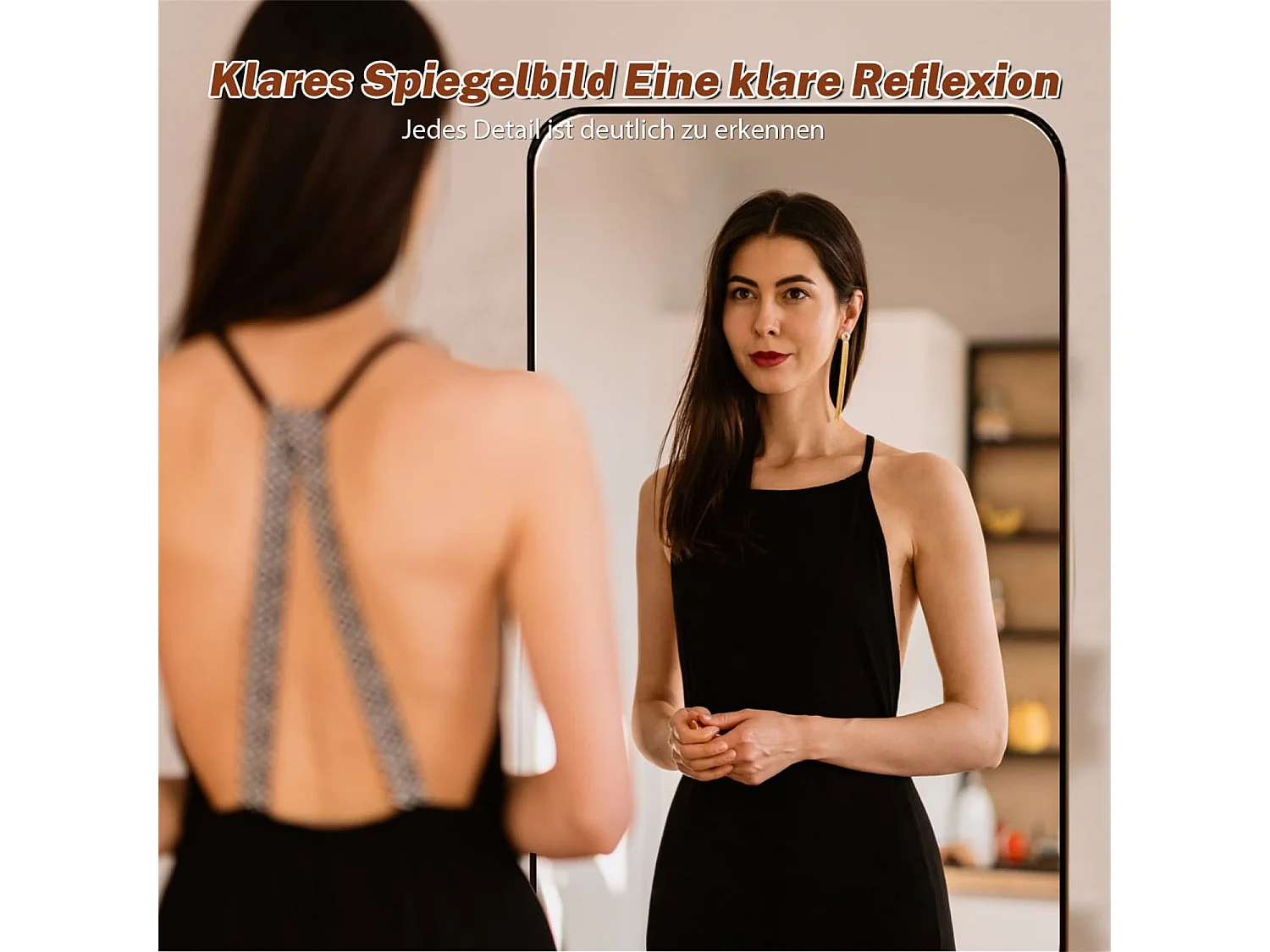 Ganzkörperspiegel 45x155 cm,mit abgerundeten Kanten,bruchsicherem Floatglas,stabilem Metall-Standfuß,Kunststoffrahmen,freistehend oder wandmontierbar
