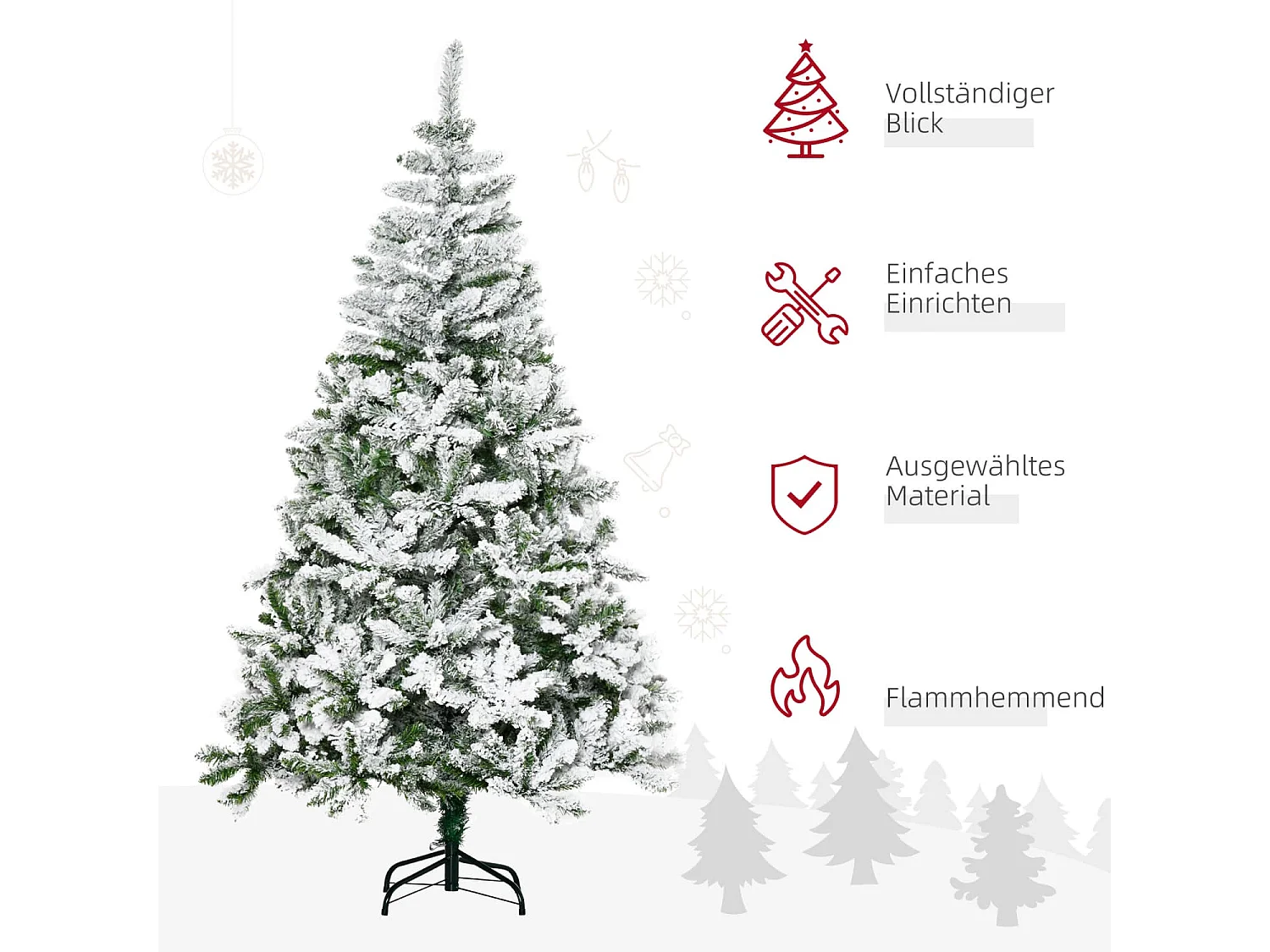 Künstlicher Weihnachtsbaum, Schnee-Effekt, flammenhemmend, Scharnierkonstruktion, Grün/Weiß