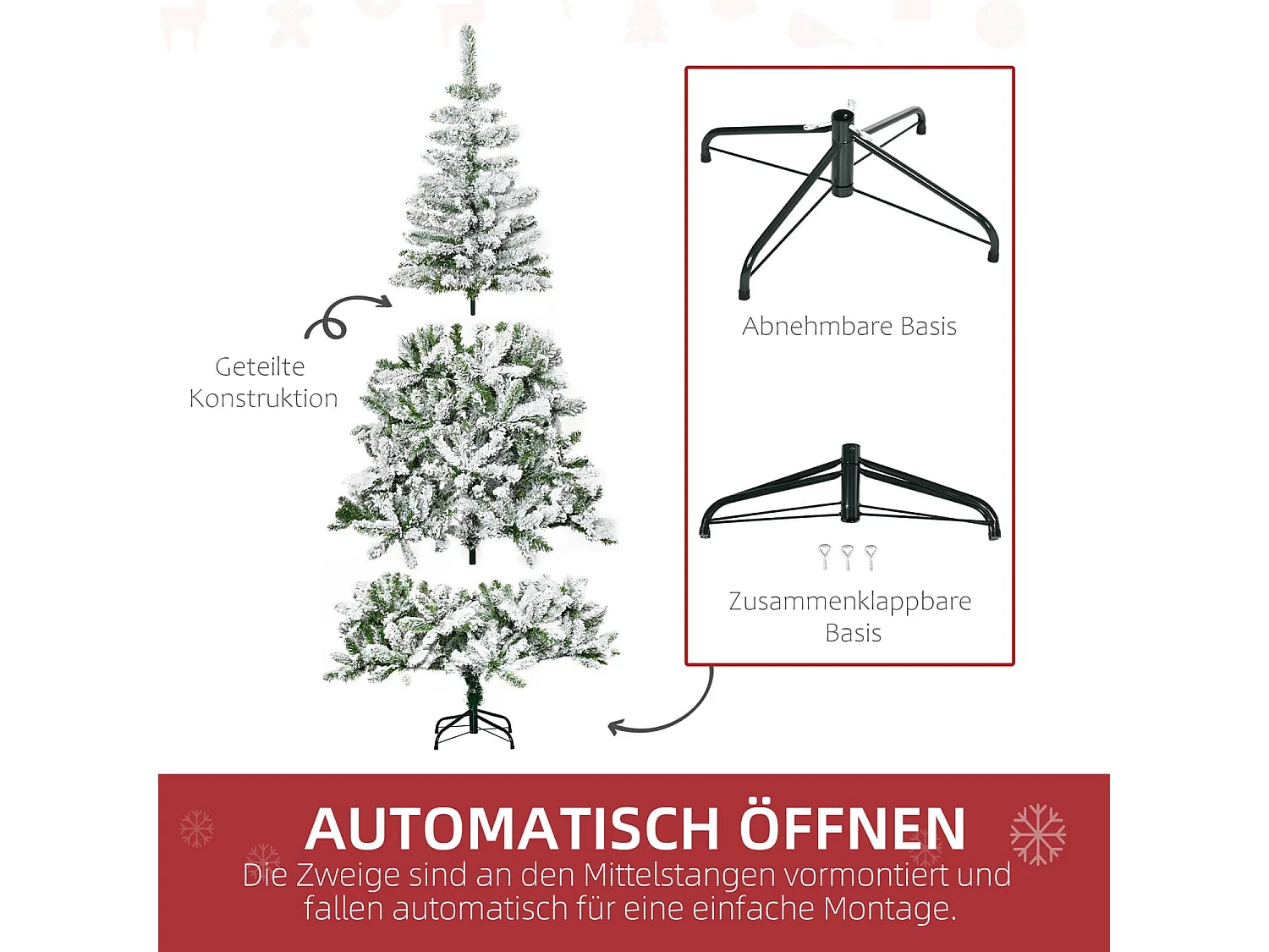 Künstlicher Weihnachtsbaum, Schnee-Effekt, flammenhemmend, Scharnierkonstruktion, Grün/Weiß
