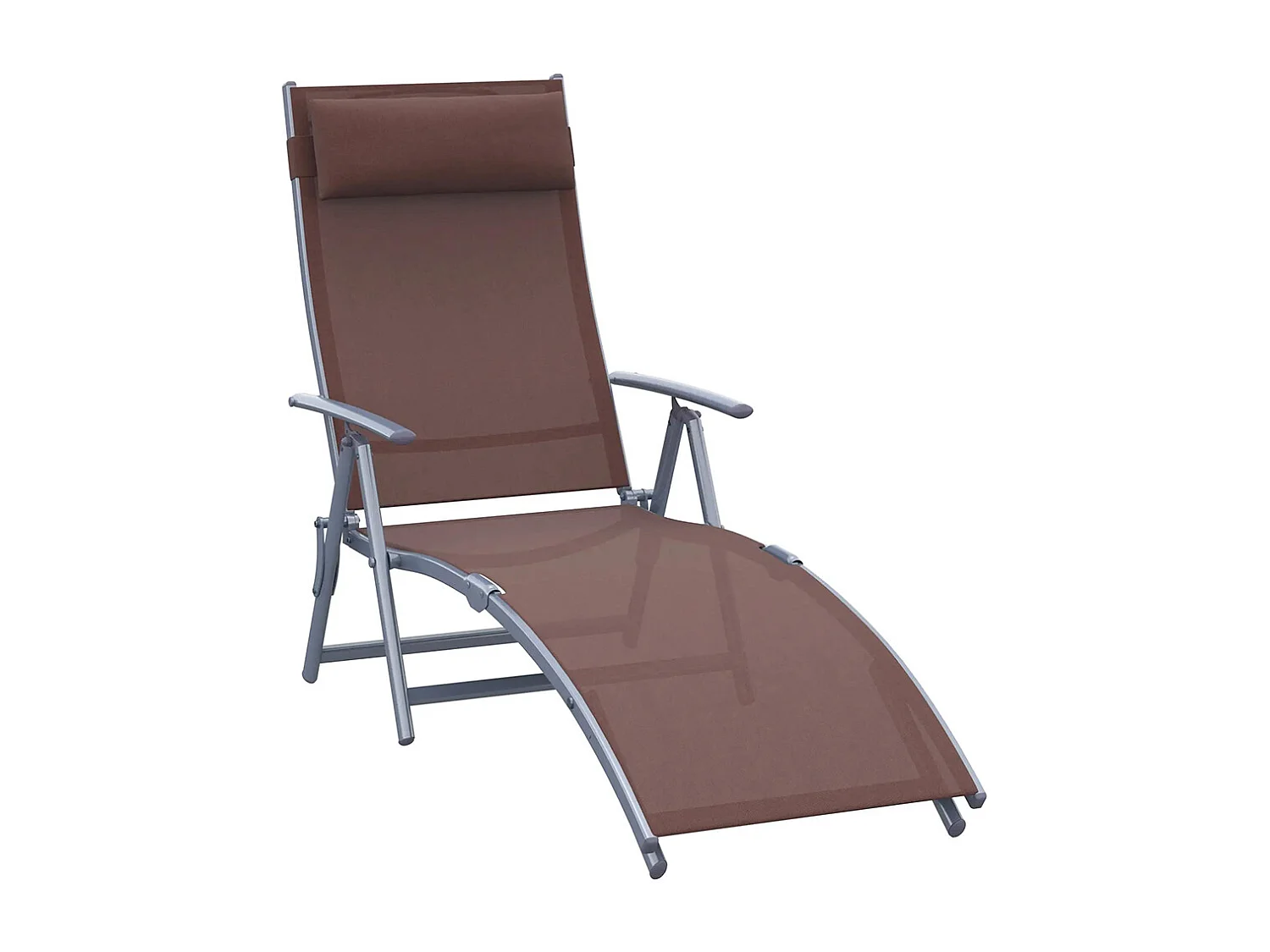 Bain de Soleil Pliable Dossier inclinable Multi-Positions têtière fournie métal époxy textilène Marron