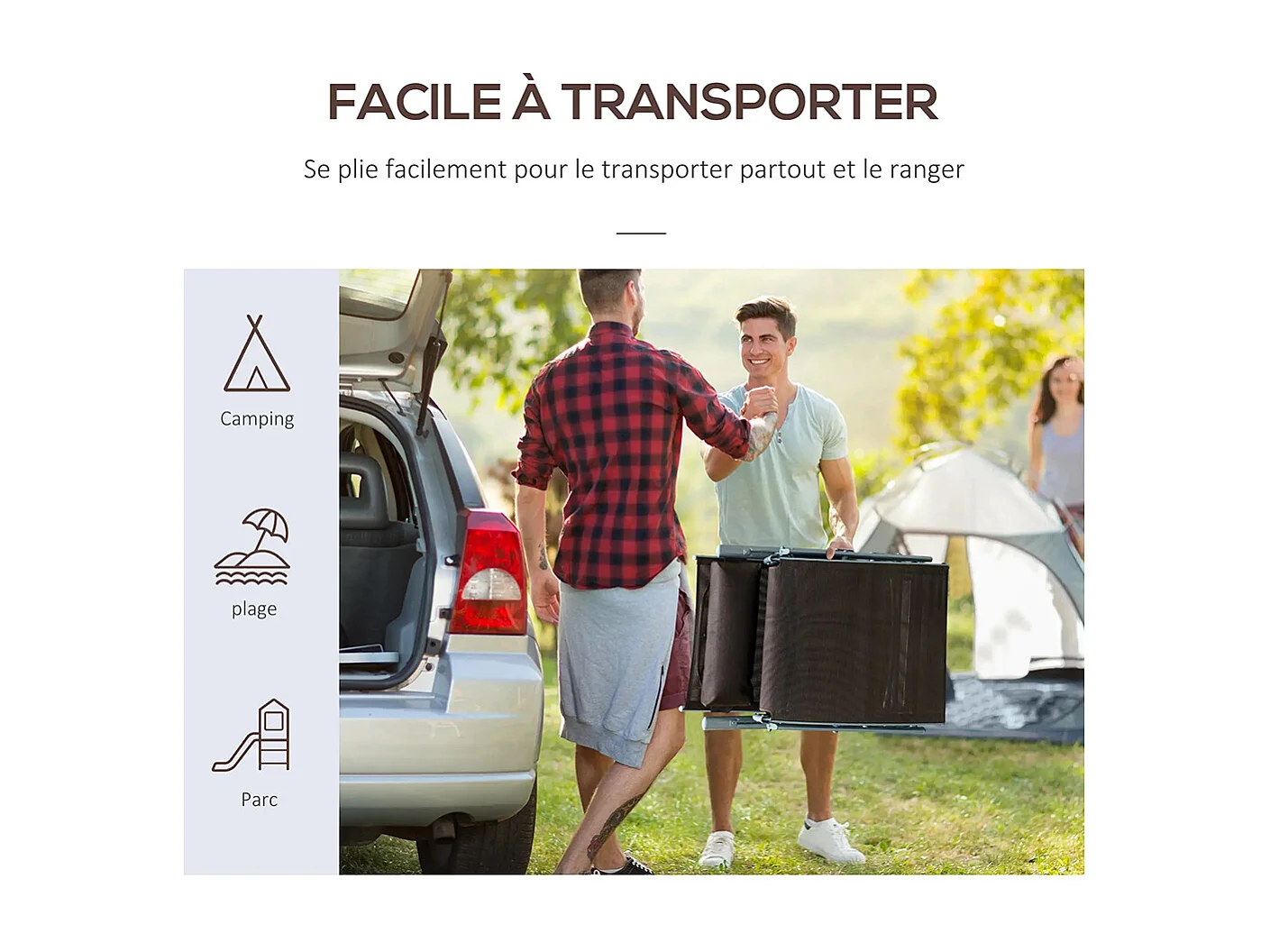 Bain de Soleil Pliable Dossier inclinable Multi-Positions têtière fournie métal époxy textilène Marron