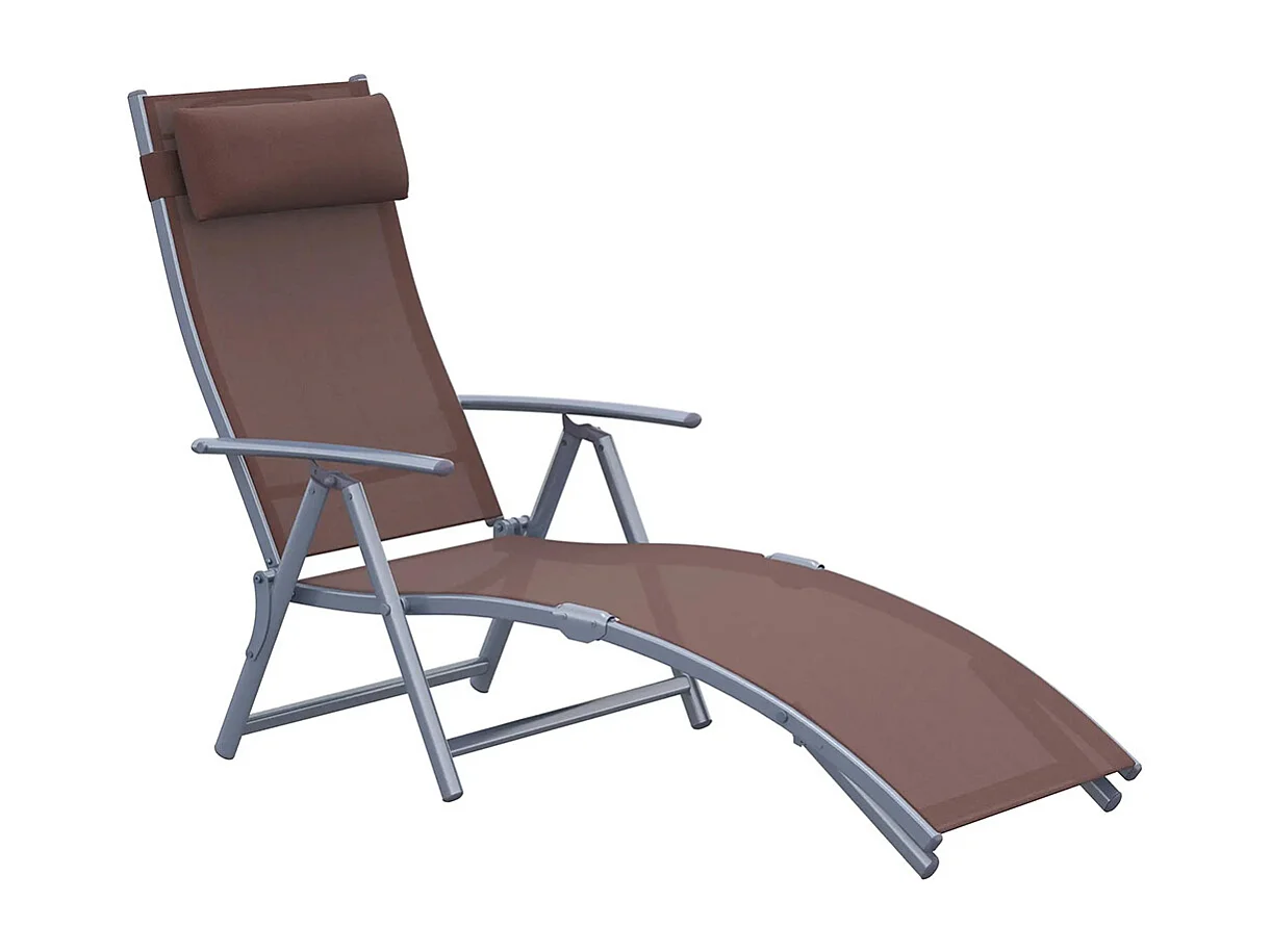Bain de Soleil Pliable Dossier inclinable Multi-Positions têtière fournie métal époxy textilène Marron