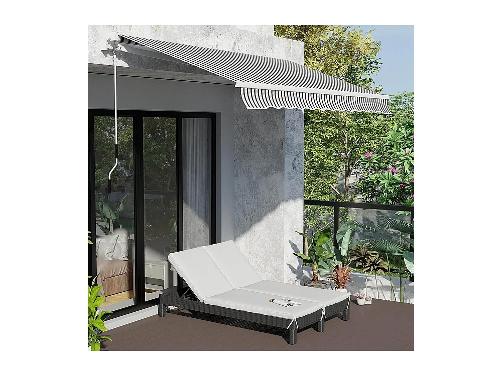 Bain de soleil transat 2 places - grand confort - dossier inclinable multi-positions - matelas fournis crème - résine tressée 4 fils noir