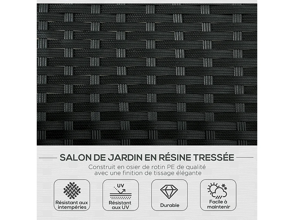 Bain de soleil transat 2 places - grand confort - dossier inclinable multi-positions - matelas fournis crème - résine tressée 4 fils noir