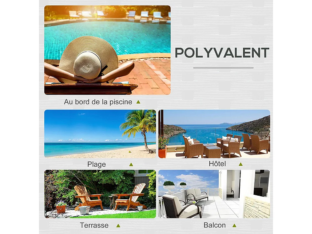 Bain de soleil transat 2 places - grand confort - dossier inclinable multi-positions - matelas fournis crème - résine tressée 4 fils noir