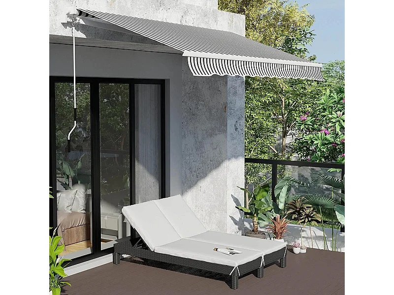 Bain de soleil transat 2 places - grand confort - dossier inclinable multi-positions - matelas fournis crème - résine tressée 4 fils noir