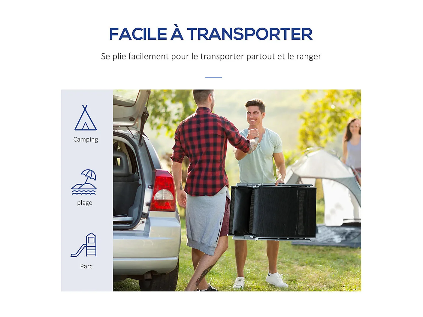 Bain de Soleil Pliable Dossier inclinable Multi-Positions têtière fournie métal époxy textilène Noir